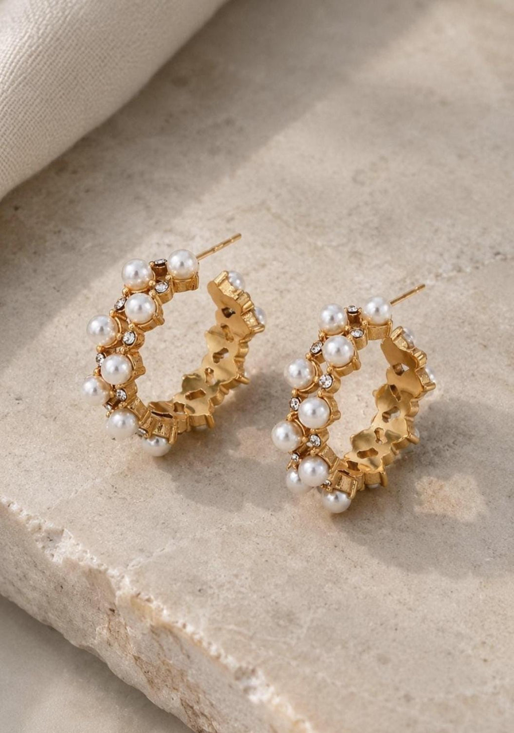 Pearl Hoop Earrings, Gold Crystal Hoops, Elegant Bridal Jewelry, Gift for Women