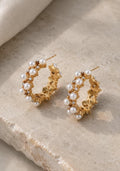 Pearl Hoop Earrings, Gold Crystal Hoops, Elegant Bridal Jewelry, Gift for Women