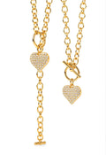 18K Gold Plated Heart Charm Necklace and Bracelet Set, Zircon Pave, Waterproof Tarnish Resistant