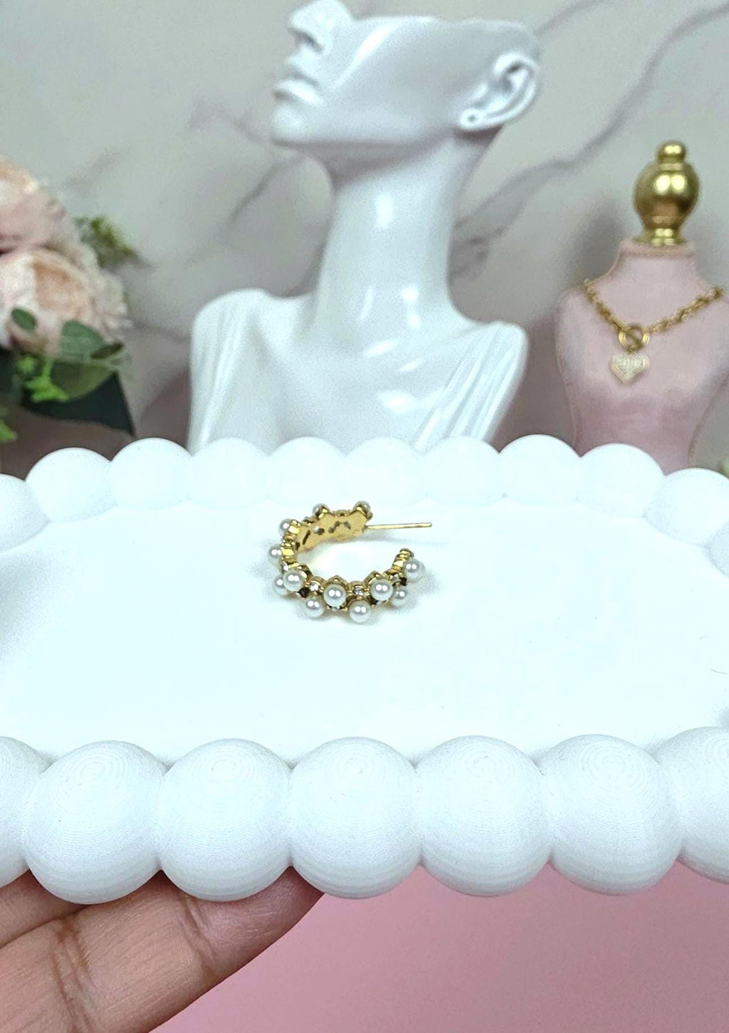Pearl Hoop Earrings, Gold Crystal Hoops, Elegant Bridal Jewelry, Gift for Women