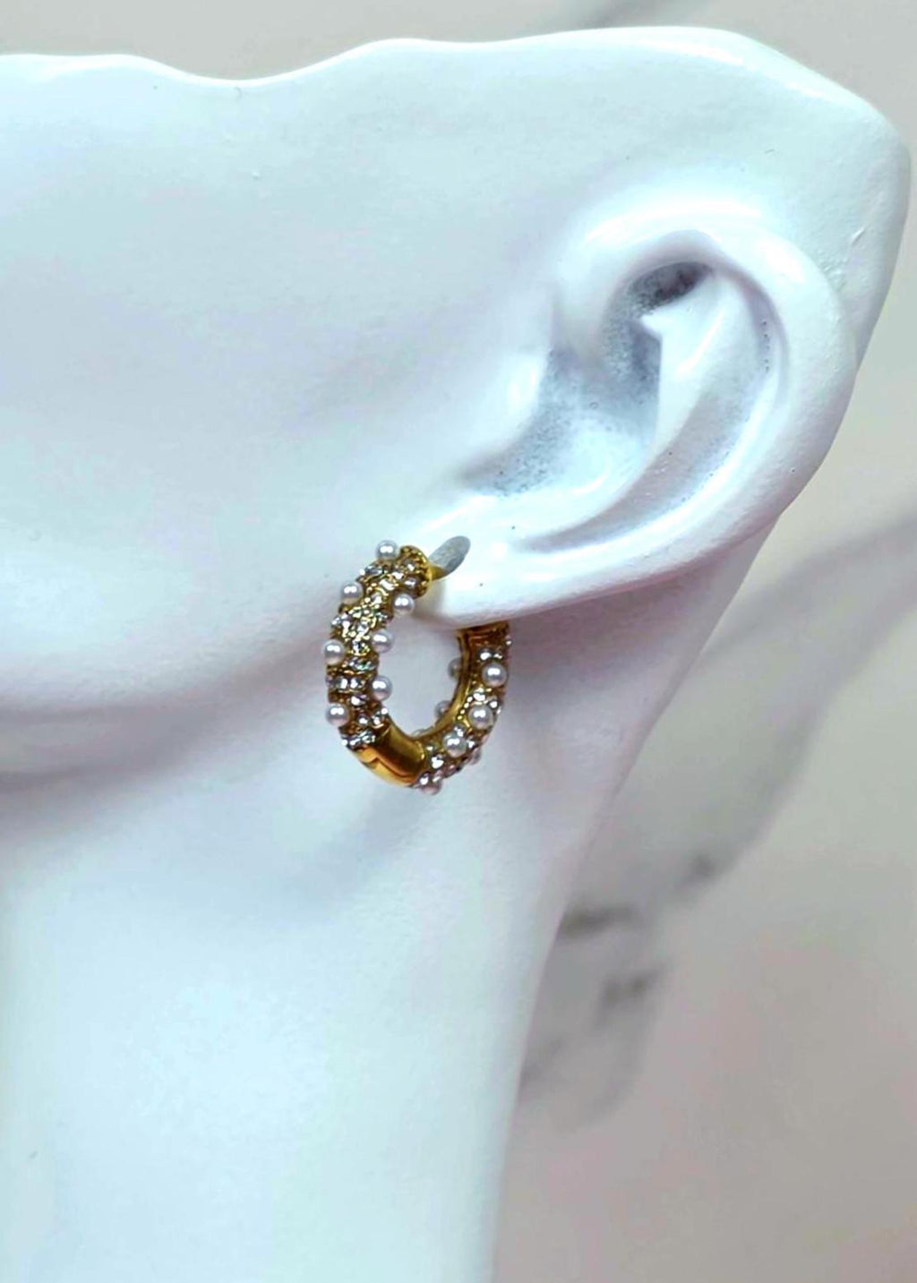 Pearl Zircon Hoop Earrings, 18K Gold Plated Stainless Steel Huggie Statement Jewelry