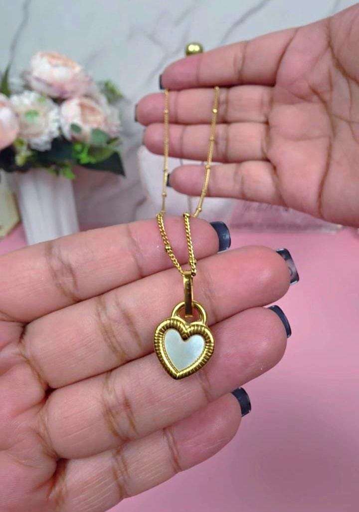 Reversible Black White Heart Necklace, 18K Gold Plated Stainless Steel Pendant, Waterproof Tarnish Resistant