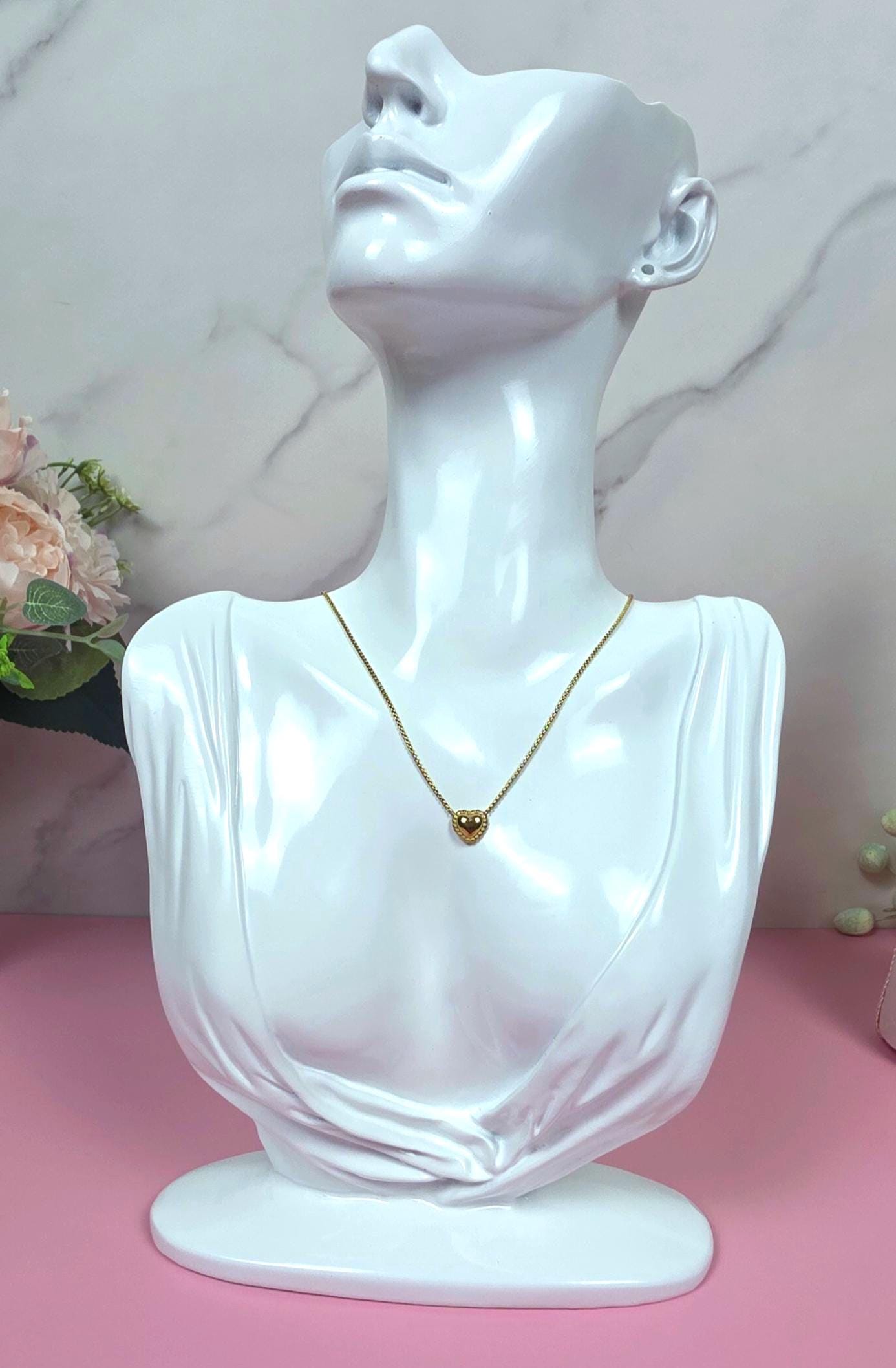 18K Gold Plated Heart Necklace, Minimalist Beaded Pendant, Everyday Jewelry, Water Resistant