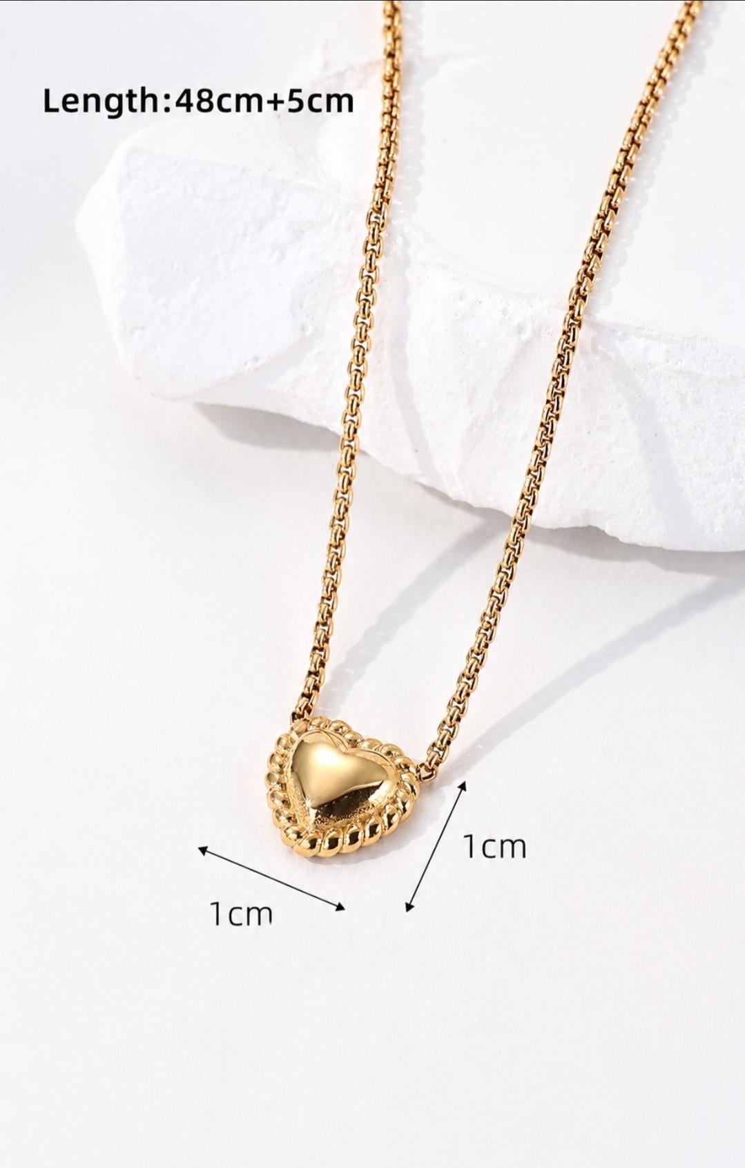 18K Gold Plated Heart Necklace, Minimalist Beaded Pendant, Everyday Jewelry, Water Resistant