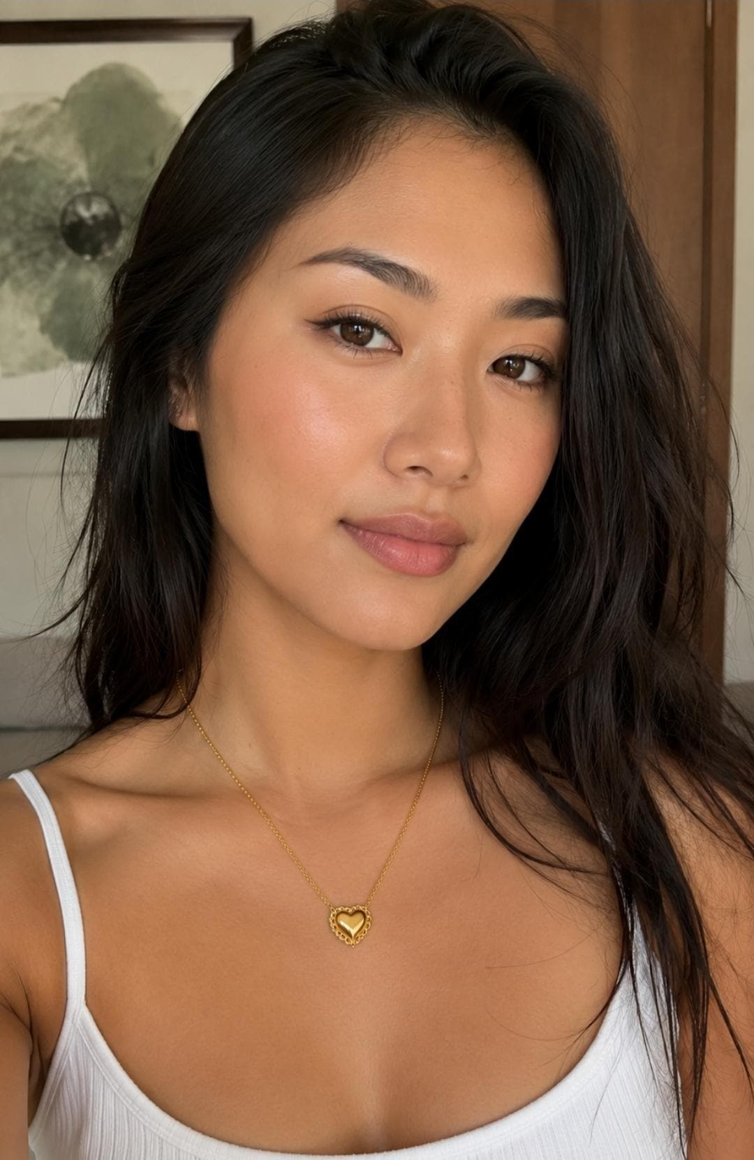 18K Gold Plated Heart Necklace, Minimalist Beaded Pendant, Everyday Jewelry, Water Resistant