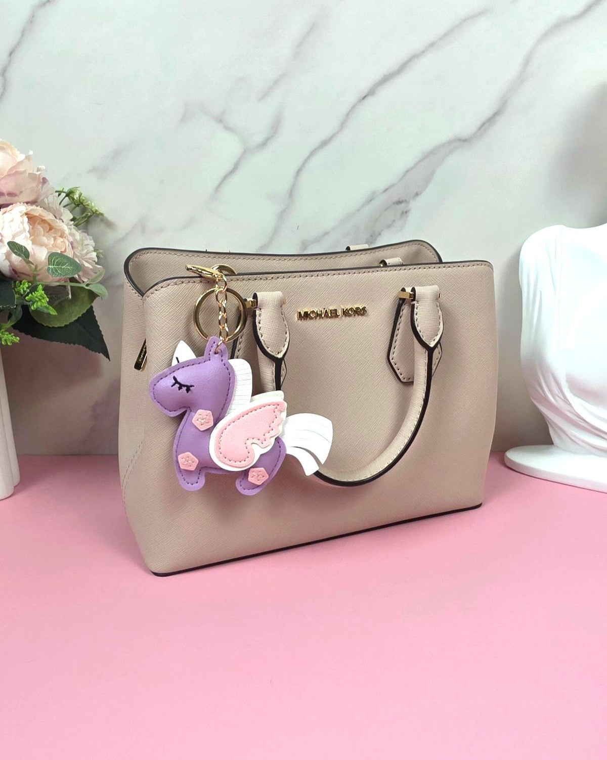 Vegan Leather Unicorn Keychain, Pastel Bag Charm, Kawaii Purse Accessory, Pink Green Purple
