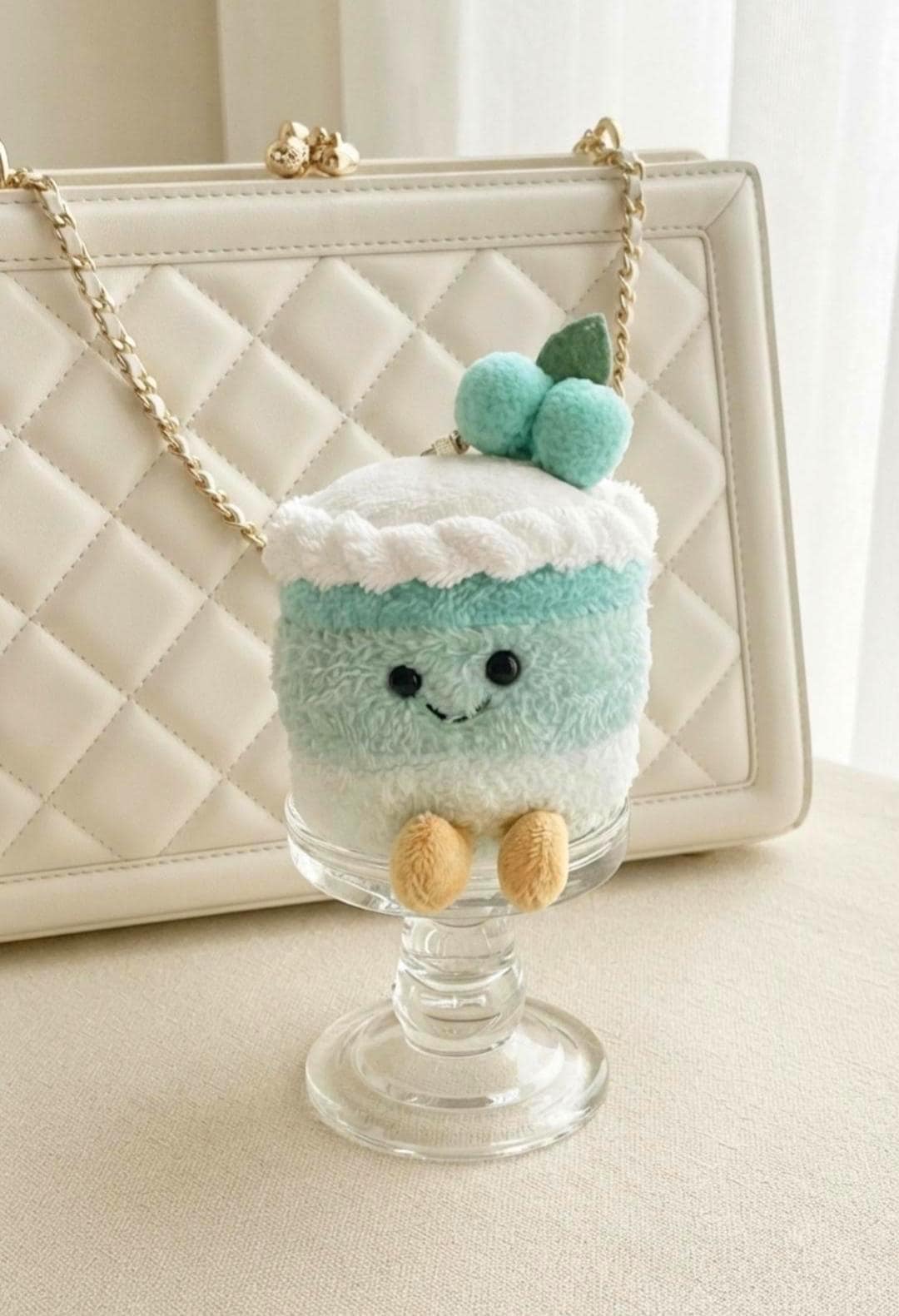 Plush Cake Keychain, Smiling Dessert Bag Charm, Kawaii Backpack Accessory, Soft Pendant