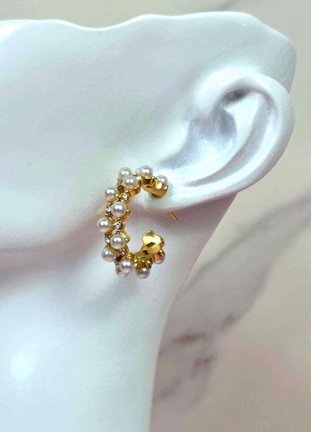 Pearl Hoop Earrings, Gold Crystal Hoops, Elegant Bridal Jewelry, Gift for Women