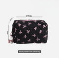 Black Coquette Quilted Makeup Bag, Pink Bow Cosmetic Pouch, Travel Toiletry Organizer