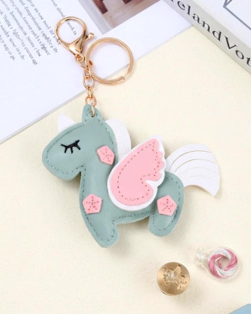 Vegan Leather Unicorn Keychain, Pastel Bag Charm, Kawaii Purse Accessory, Pink Green Purple