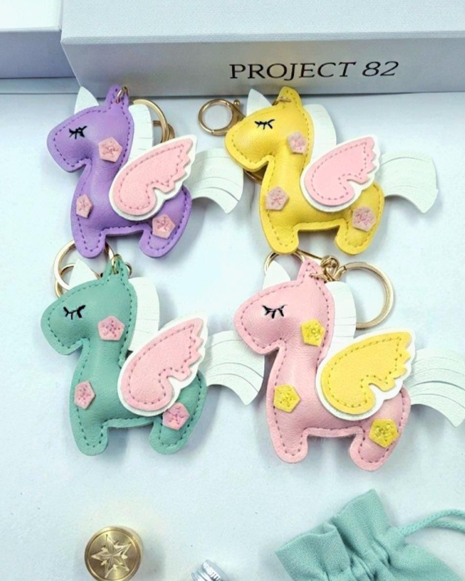 Vegan Leather Unicorn Keychain, Pastel Bag Charm, Kawaii Purse Accessory, Pink Green Purple