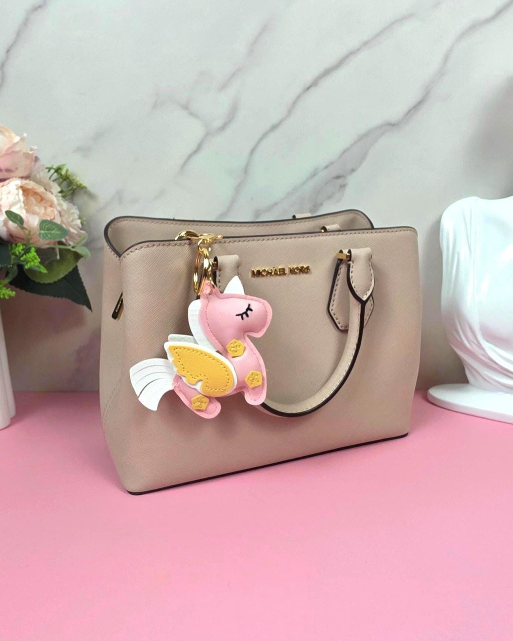 Vegan Leather Unicorn Keychain, Pastel Bag Charm, Kawaii Purse Accessory, Pink Green Purple
