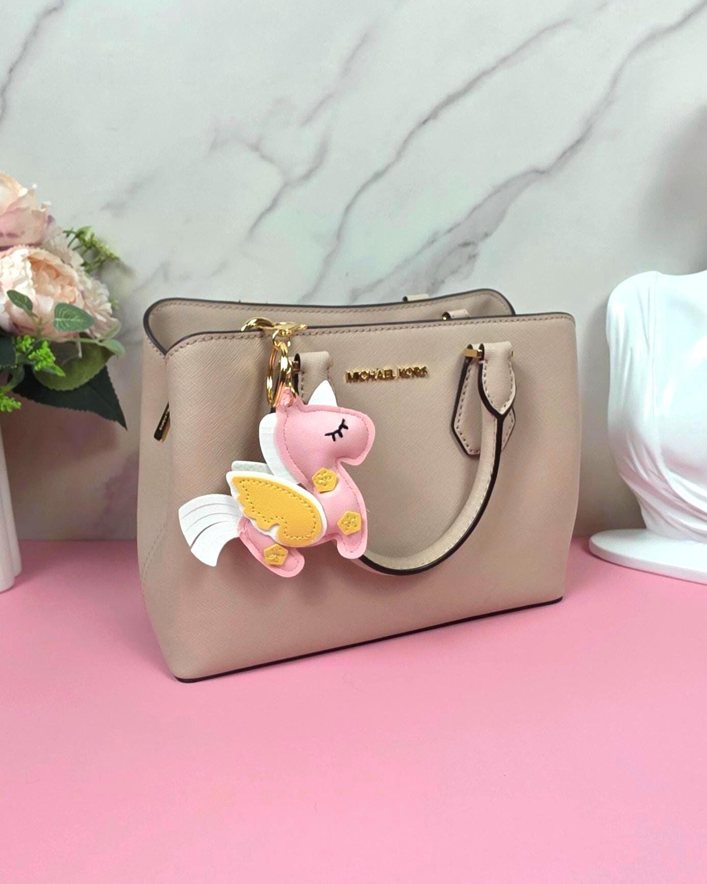 Vegan Leather Unicorn Keychain, Pastel Bag Charm, Kawaii Purse Accessory, Pink Green Purple