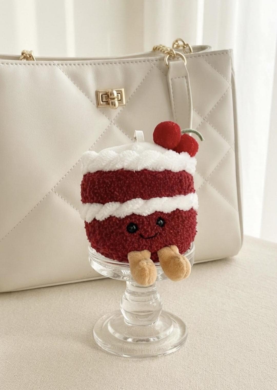 Plush Cake Keychain, Smiling Dessert Bag Charm, Kawaii Backpack Accessory, Soft Pendant