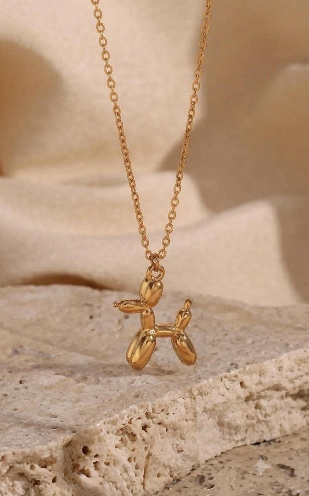 18K Gold Plated Balloon Dog Necklace, Minimalist Puppy Pendant, Animal Jewelry