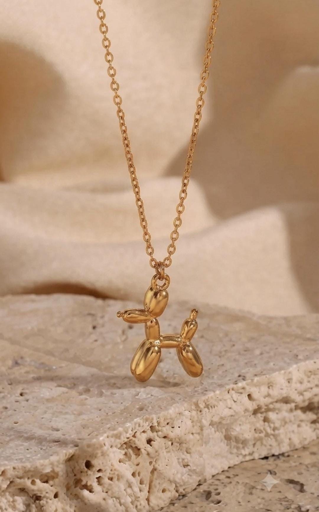 18K Gold Plated Balloon Dog Necklace, Minimalist Puppy Pendant, Animal Jewelry