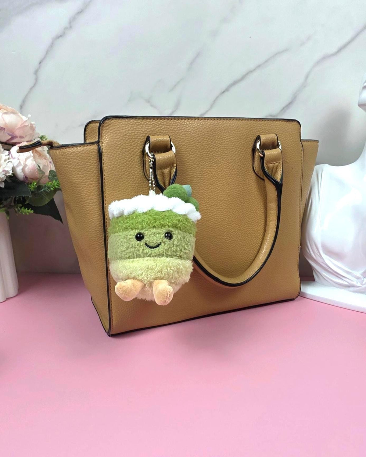 Plush Cake Keychain, Smiling Dessert Bag Charm, Kawaii Backpack Accessory, Soft Pendant