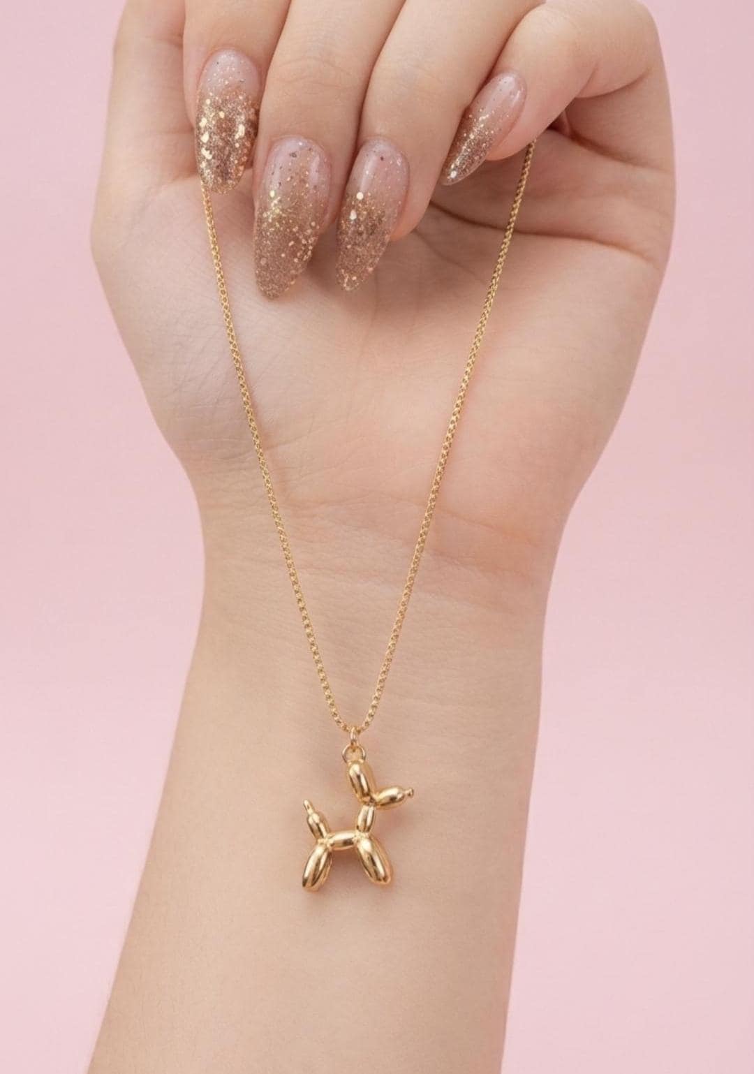 18K Gold Plated Balloon Dog Necklace, Minimalist Puppy Pendant, Animal Jewelry