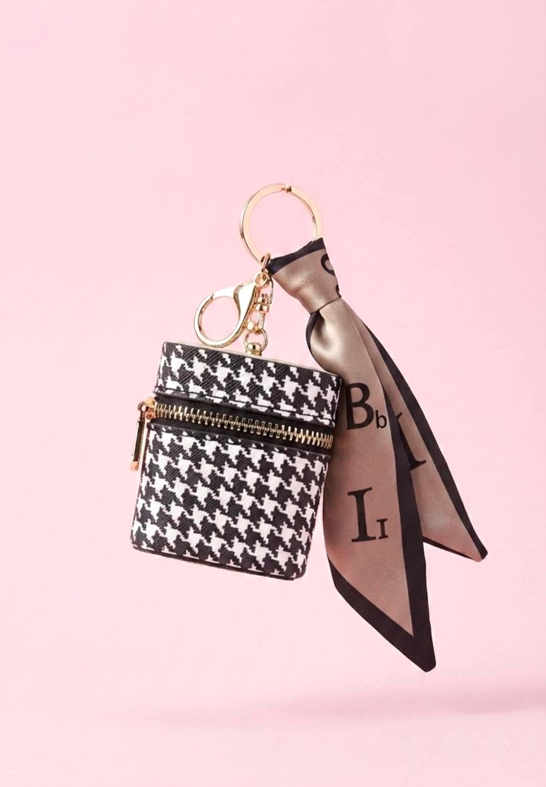 Mini Coin Purse Keychain, AirPods Case, Cute Zipper Coin Bag, Plaid & Houndstooth Pouch, Purse Charm, Gift for Women