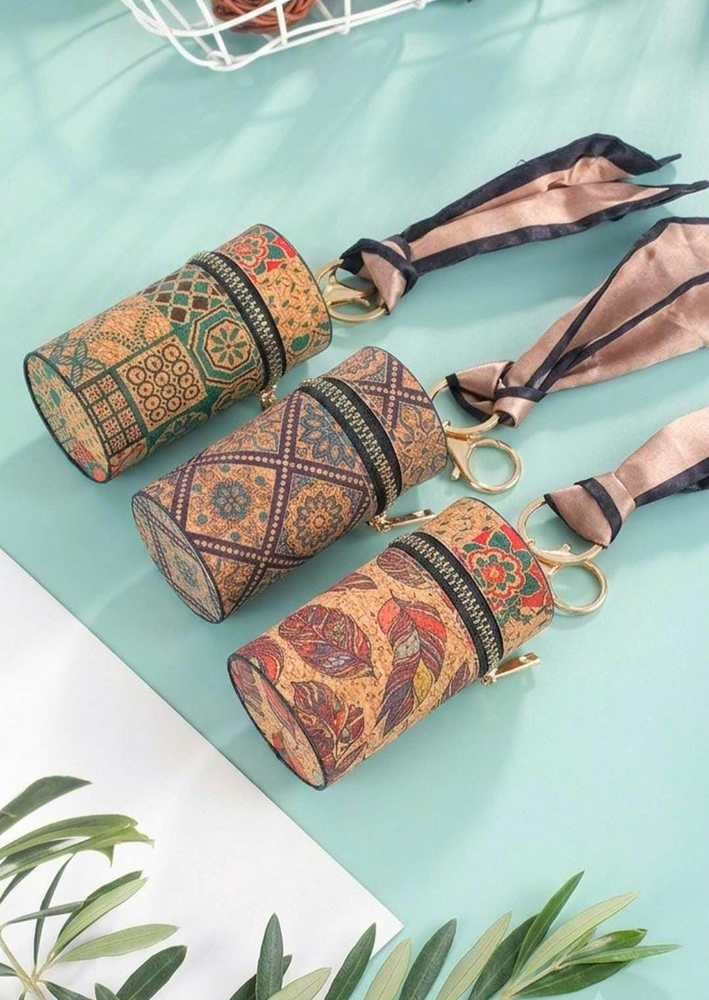 Ethnic Coin Purse Keychain, Vegan Leather Coin Pouch, Zipper Wallet Charm, AirPods Case, Purse Accessory, Gift for Women