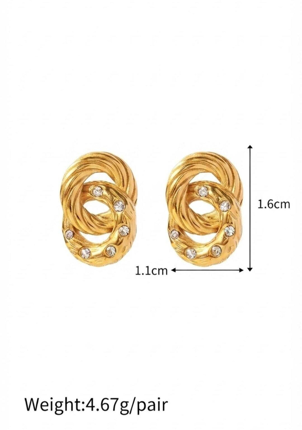 Gold Knot Stud Earrings, Cubic Zirconia Earrings, 18K Gold Plated Stainless Steel, Waterproof Hypoallergenic Earrings Gift for Women
