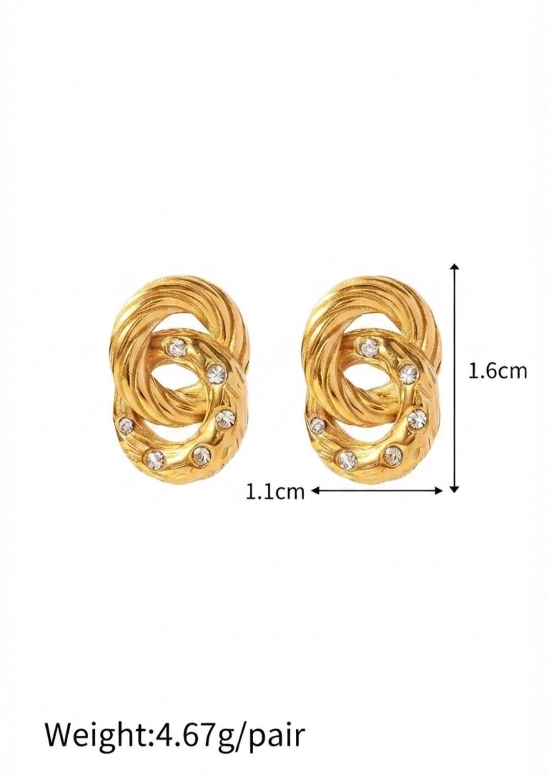 Gold Knot Stud Earrings, Cubic Zirconia Earrings, 18K Gold Plated Stainless Steel, Waterproof Hypoallergenic Earrings Gift for Women