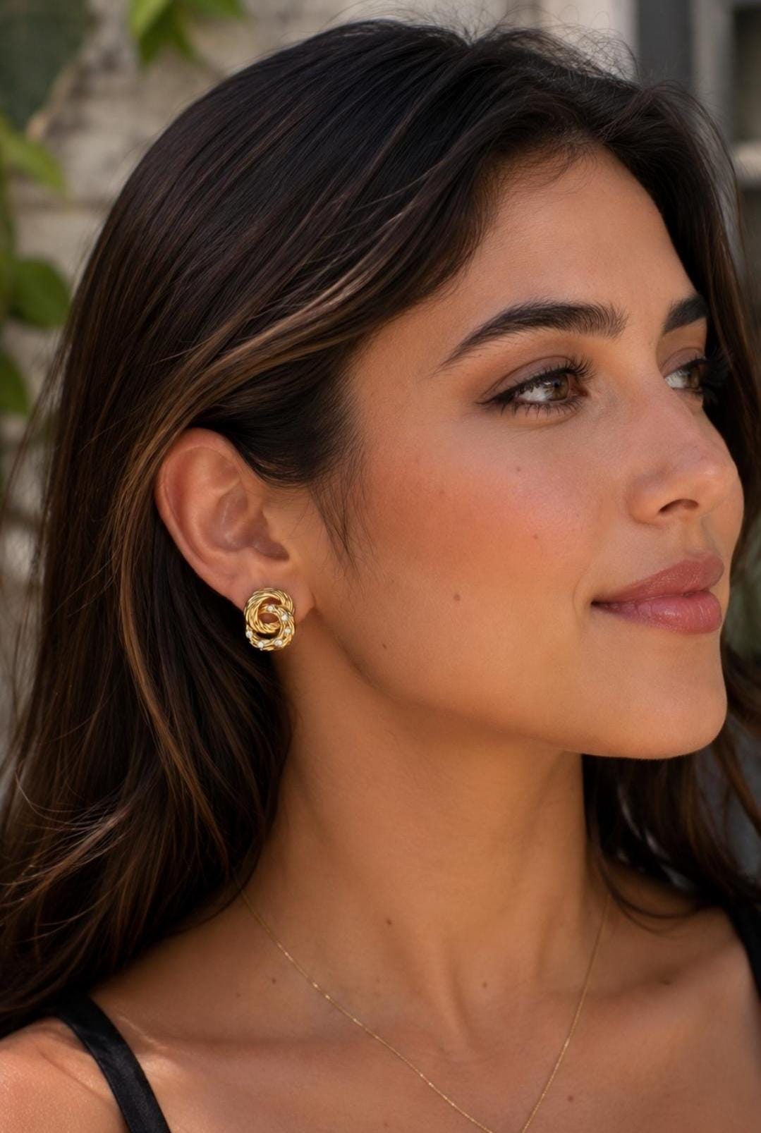 Gold Knot Stud Earrings, Cubic Zirconia Earrings, 18K Gold Plated Stainless Steel, Waterproof Hypoallergenic Earrings Gift for Women