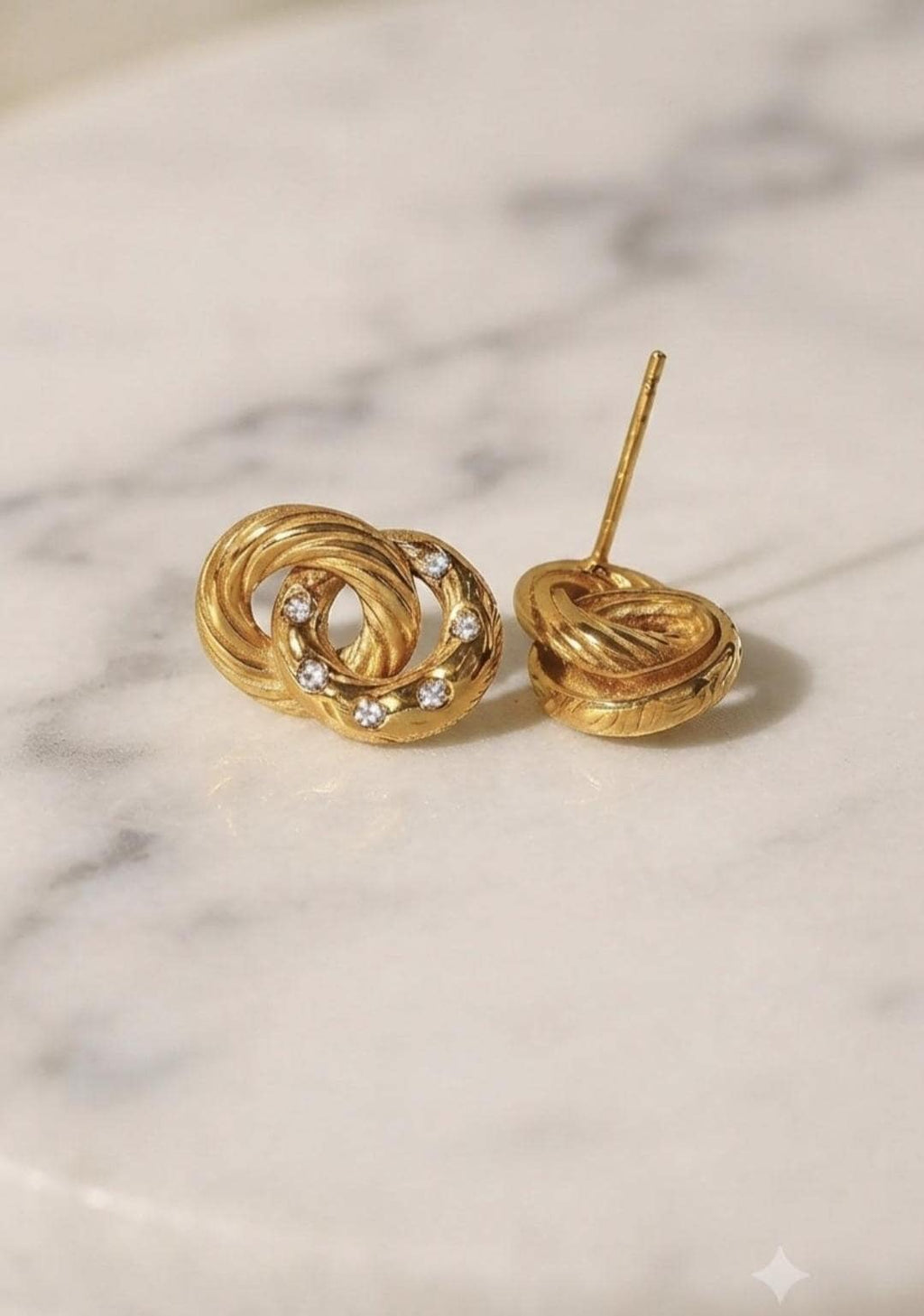 Gold Knot Stud Earrings, Cubic Zirconia Earrings, 18K Gold Plated Stainless Steel, Waterproof Hypoallergenic Earrings Gift for Women