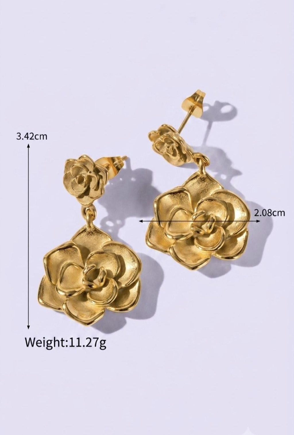 Flower Drop Earrings, 18K Gold Plated Stainless Steel Floral Dangle Earrings, Water Resistant Hypoallergenic, Gift for Women