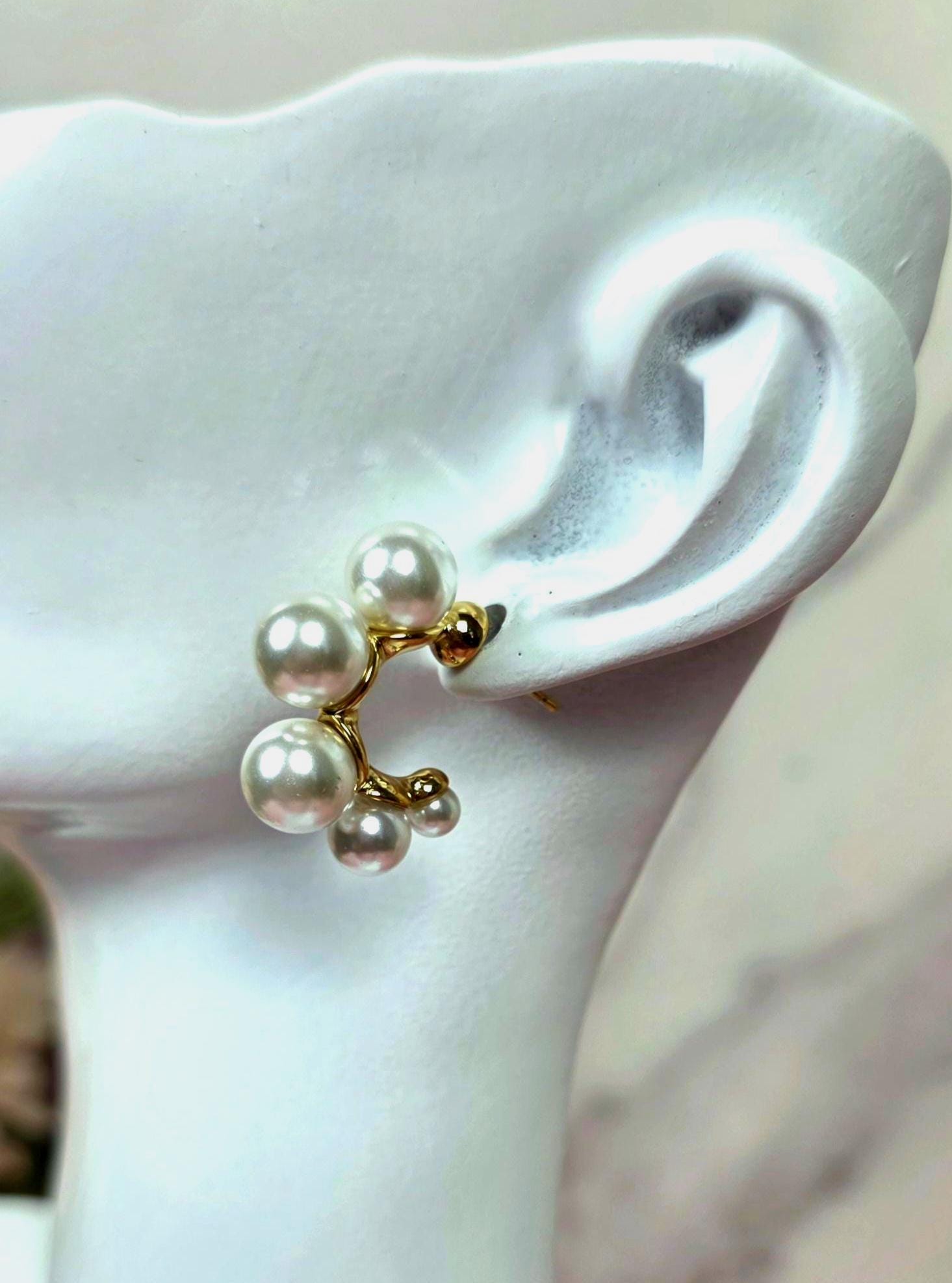 Pearl Hoop Earrings, 18K Gold Plated Stainless Steel Pearl Earrings, Minimalist Hoop Studs, Waterproof Gift for Women