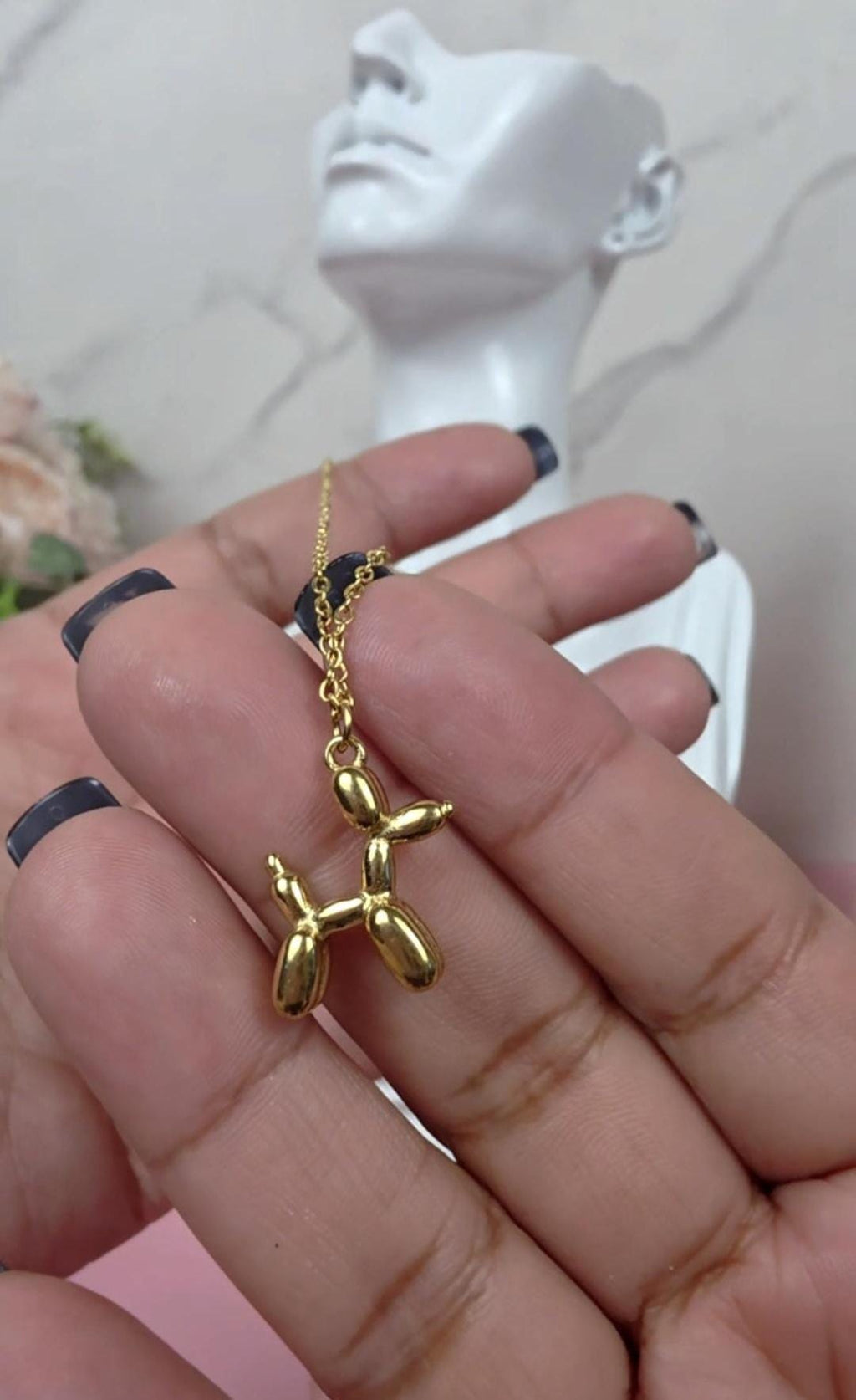 18K Gold Plated Balloon Dog Necklace, Minimalist Puppy Pendant, Animal Jewelry