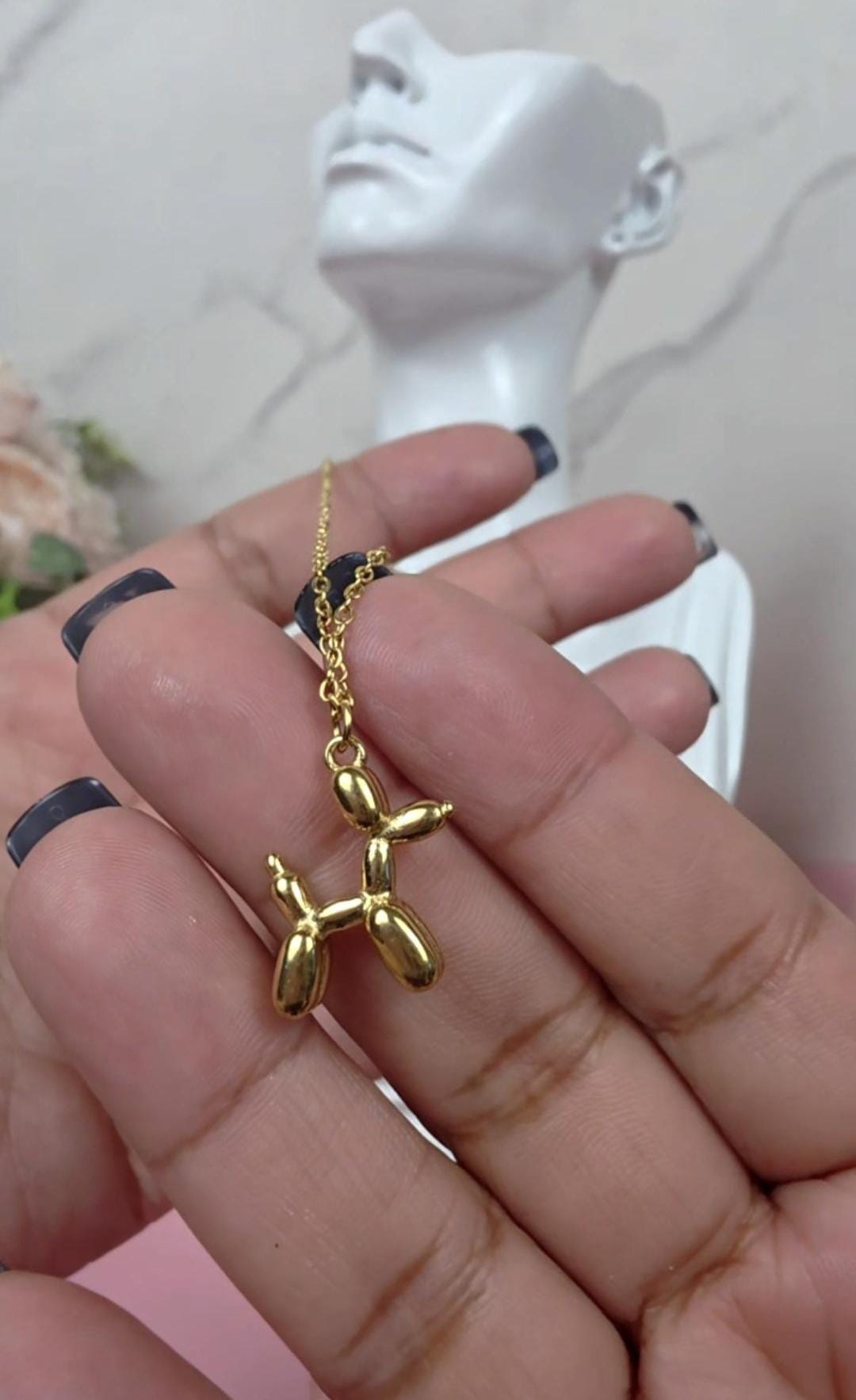 18K Gold Plated Balloon Dog Necklace, Minimalist Puppy Pendant, Animal Jewelry