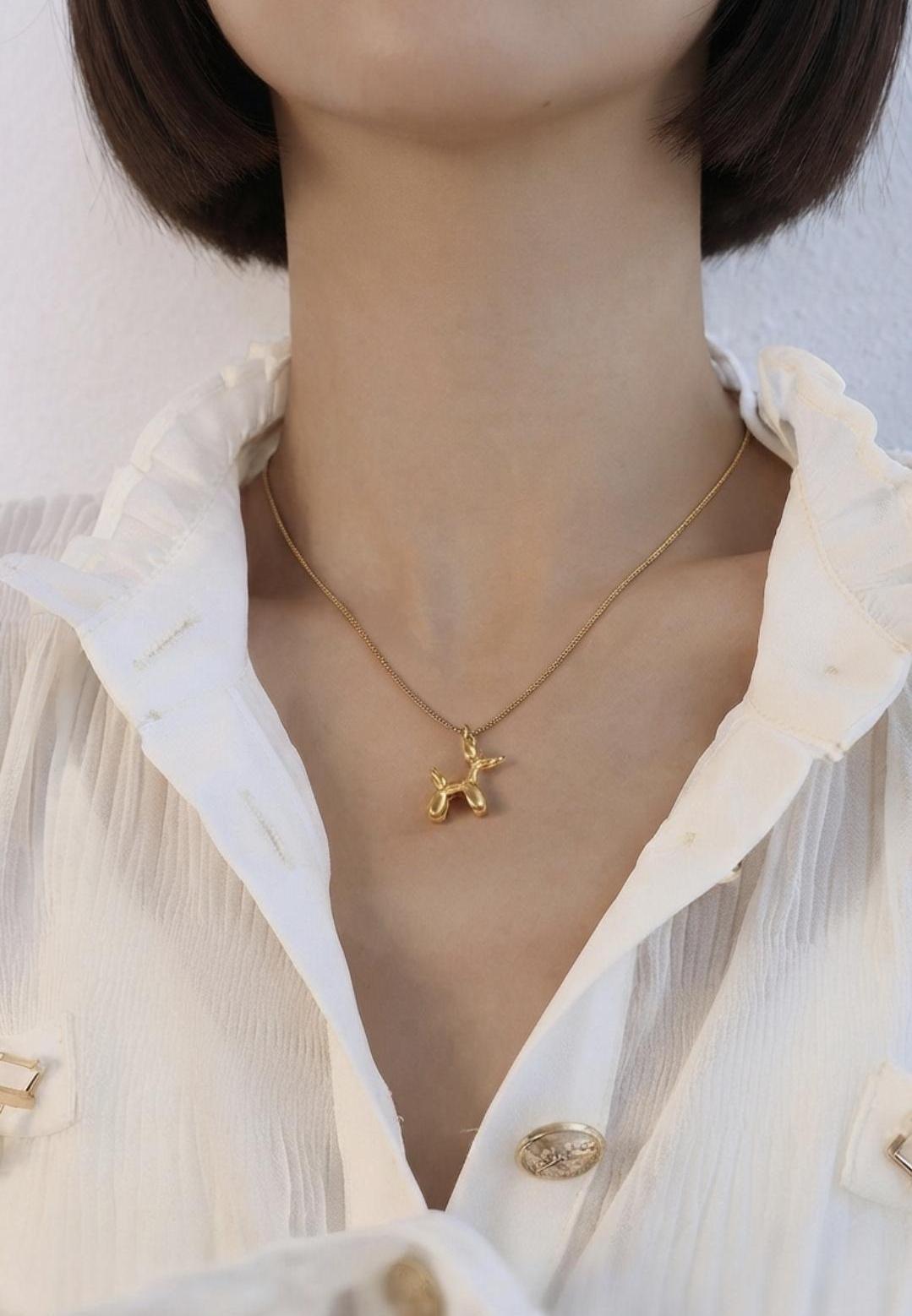 18K Gold Plated Balloon Dog Necklace, Minimalist Puppy Pendant, Animal Jewelry
