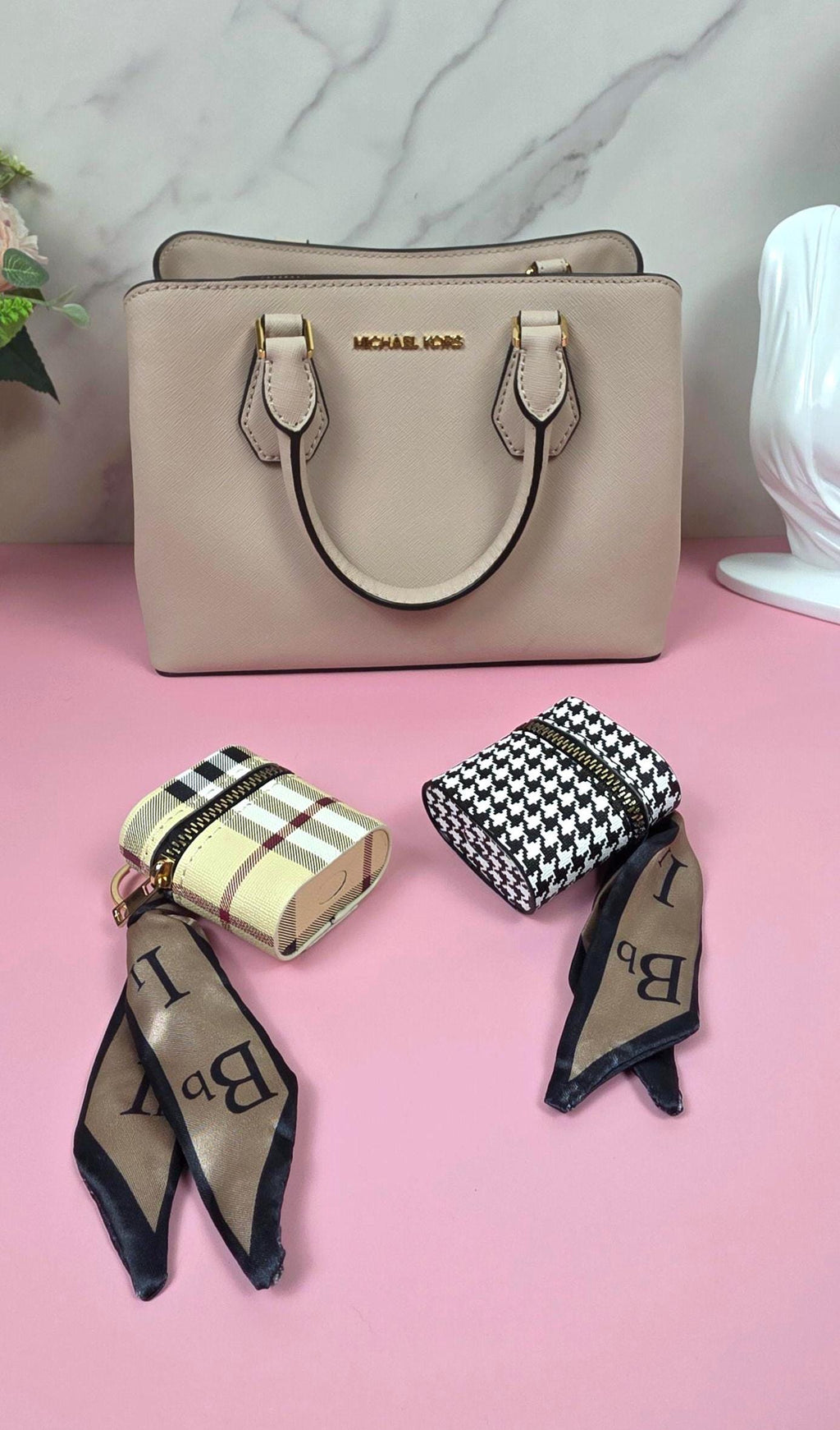 Mini Coin Purse Keychain, AirPods Case, Cute Zipper Coin Bag, Plaid & Houndstooth Pouch, Purse Charm, Gift for Women