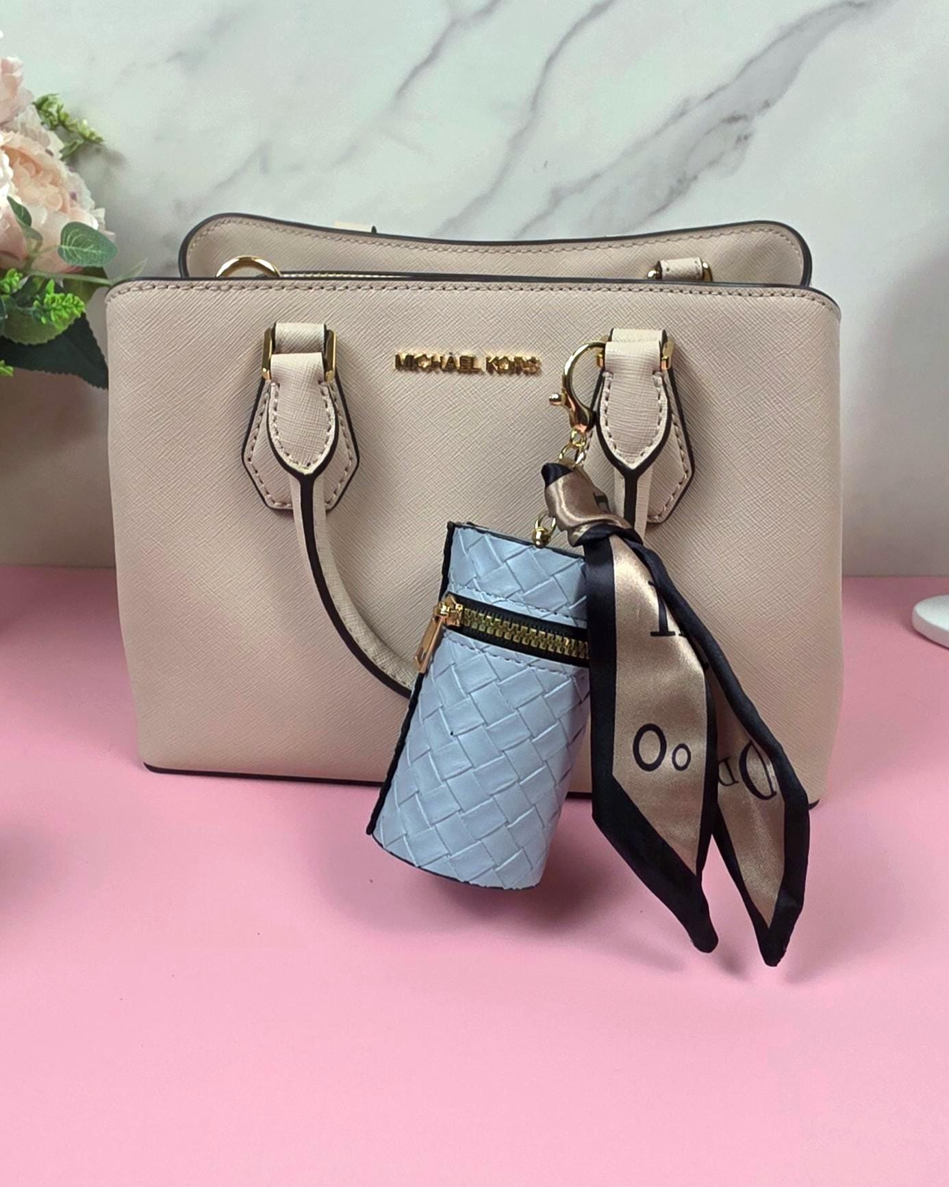 Woven Mini Coin Purse Keychain, Vegan Leather Coin Pouch, Zipper Wallet Charm, AirPods Case, Purse Accessory, Gift for Women