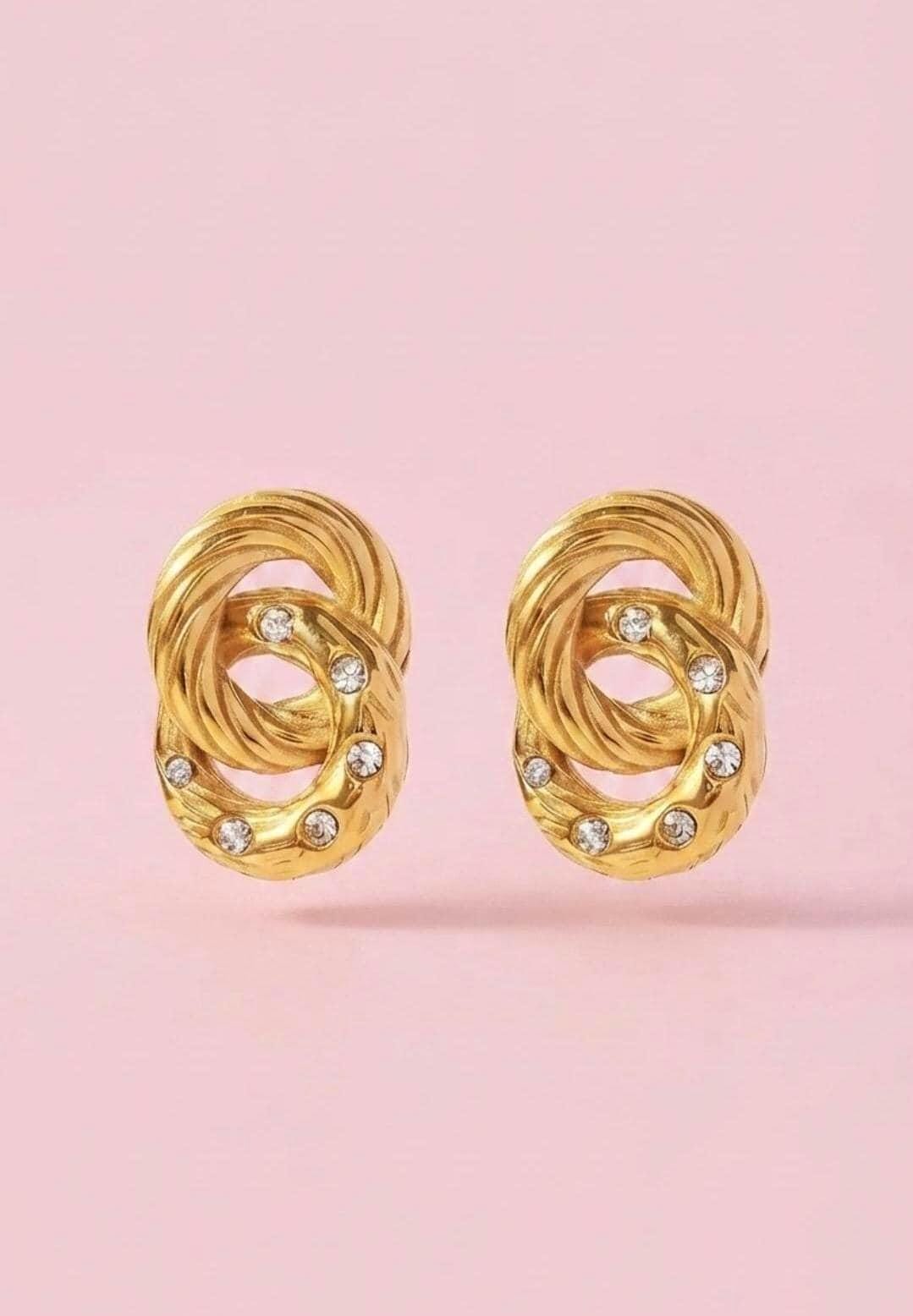 Gold Knot Stud Earrings, Cubic Zirconia Earrings, 18K Gold Plated Stainless Steel, Waterproof Hypoallergenic Earrings Gift for Women