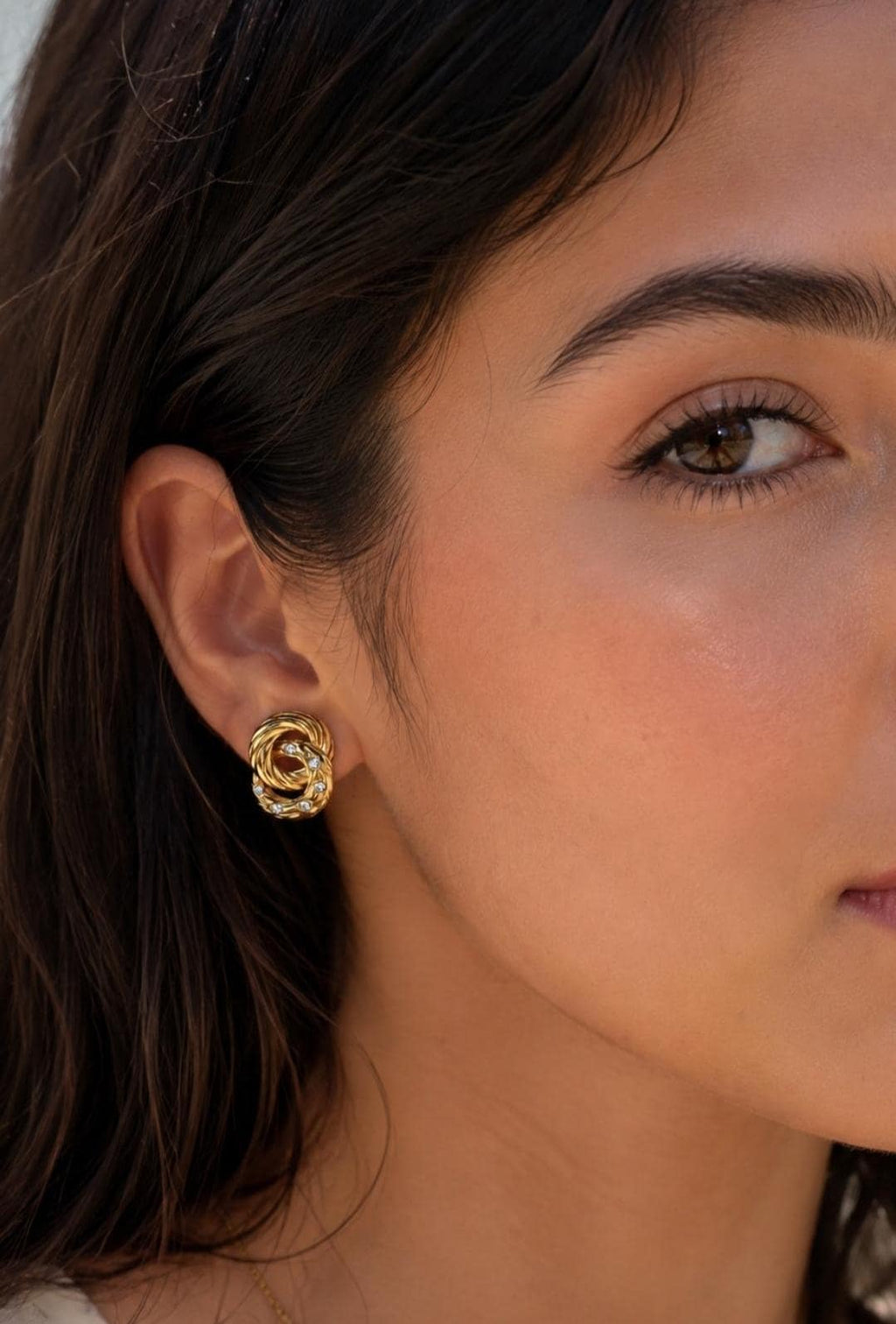 Gold Knot Stud Earrings, Cubic Zirconia Earrings, 18K Gold Plated Stainless Steel, Waterproof Hypoallergenic Earrings Gift for Women
