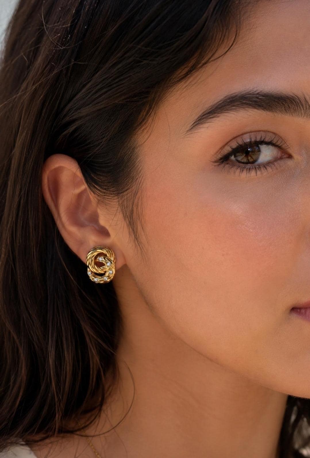 Gold Knot Stud Earrings, Cubic Zirconia Earrings, 18K Gold Plated Stainless Steel, Waterproof Hypoallergenic Earrings Gift for Women
