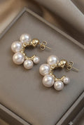 Pearl Hoop Earrings, 18K Gold Plated Stainless Steel Pearl Earrings, Minimalist Hoop Studs, Waterproof Gift for Women