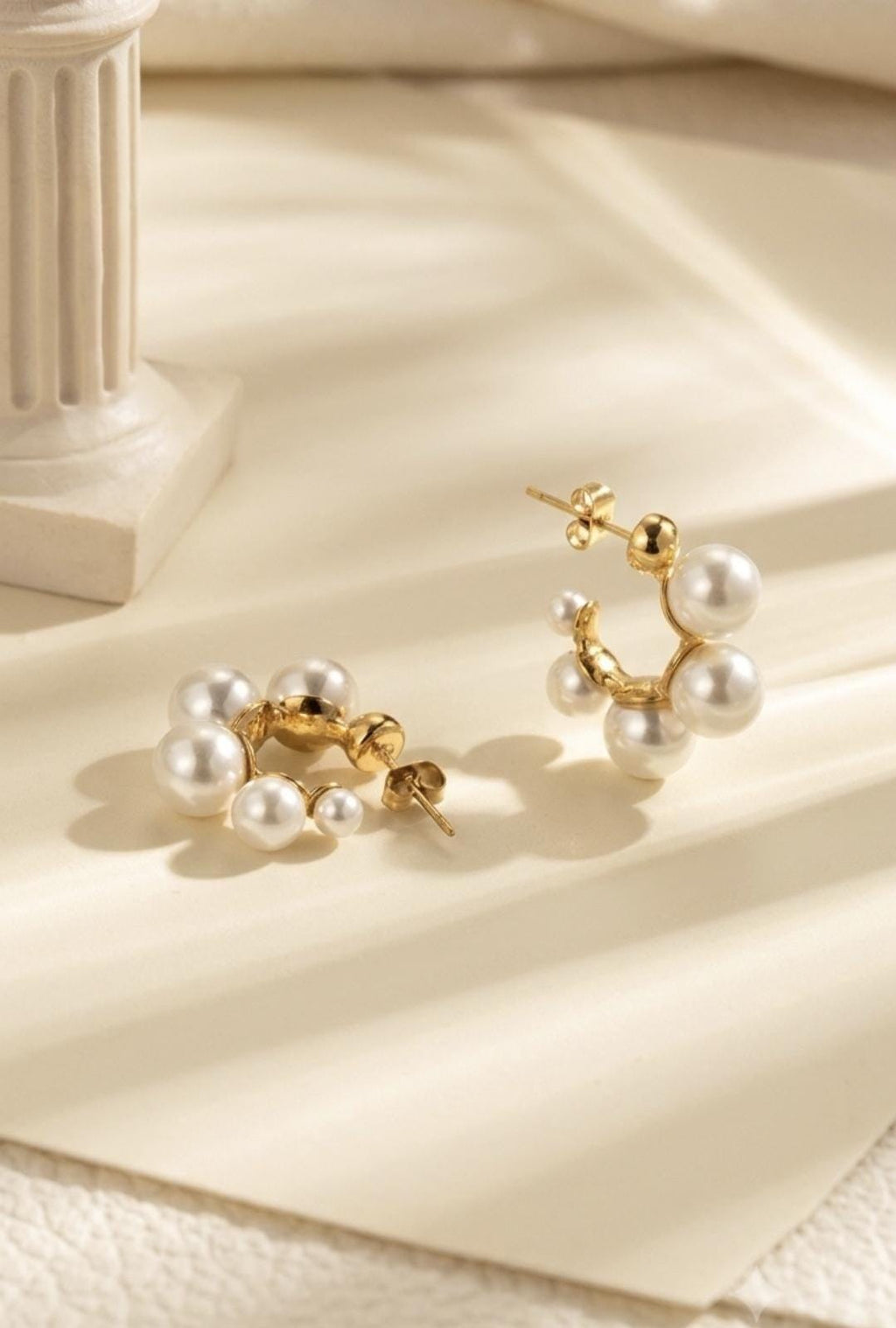 Pearl Hoop Earrings, 18K Gold Plated Stainless Steel Pearl Earrings, Minimalist Hoop Studs, Waterproof Gift for Women