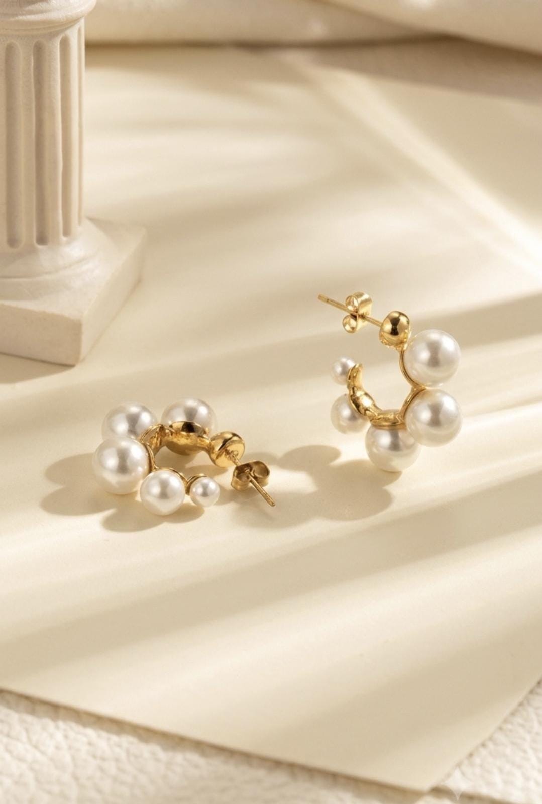 Pearl Hoop Earrings, 18K Gold Plated Stainless Steel Pearl Earrings, Minimalist Hoop Studs, Waterproof Gift for Women