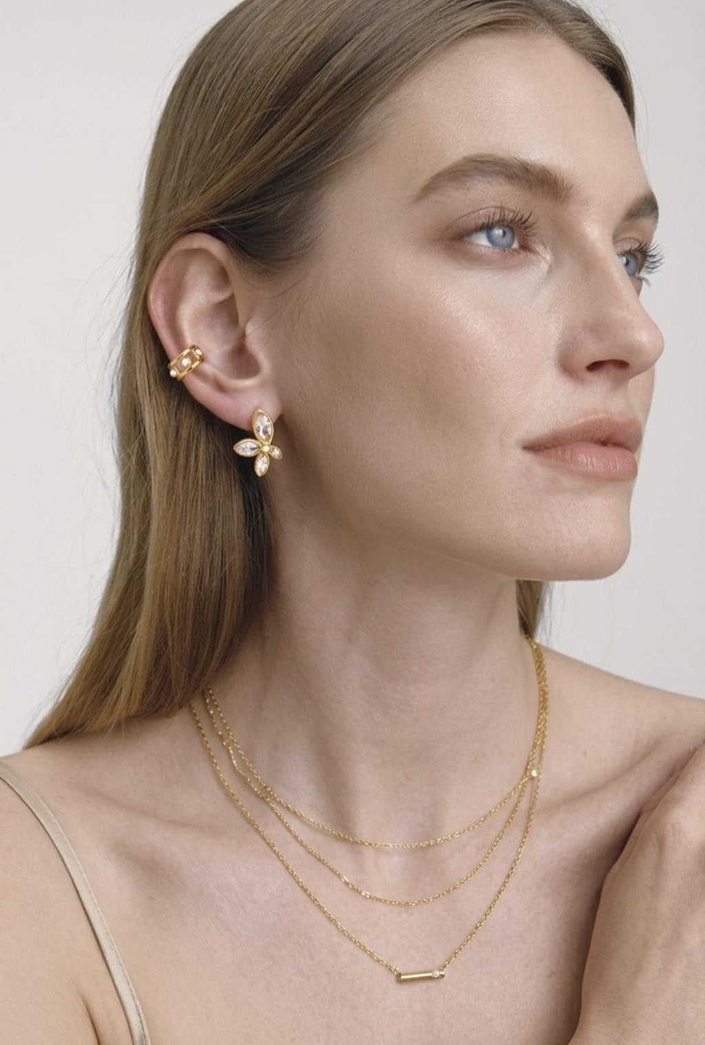 Lily Flower Earrings, 18K Gold Plated Zircon Stud Earrings, Floral Crystal Earrings, Dainty Jewelry Gift for Women
