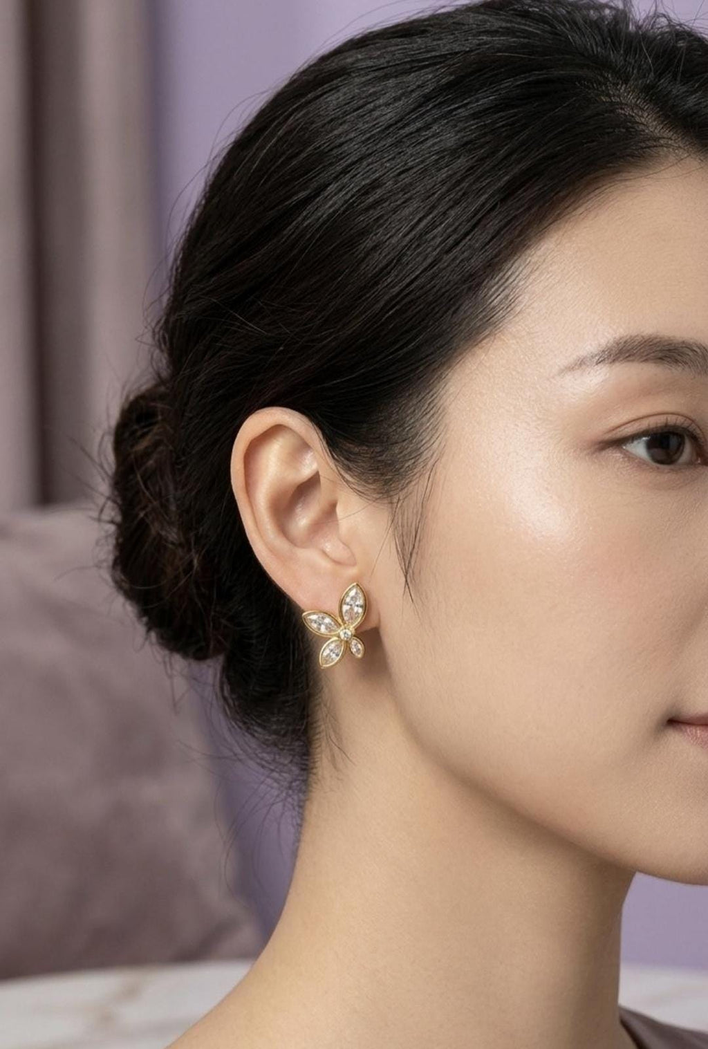 Lily Flower Earrings, 18K Gold Plated Zircon Stud Earrings, Floral Crystal Earrings, Dainty Jewelry Gift for Women