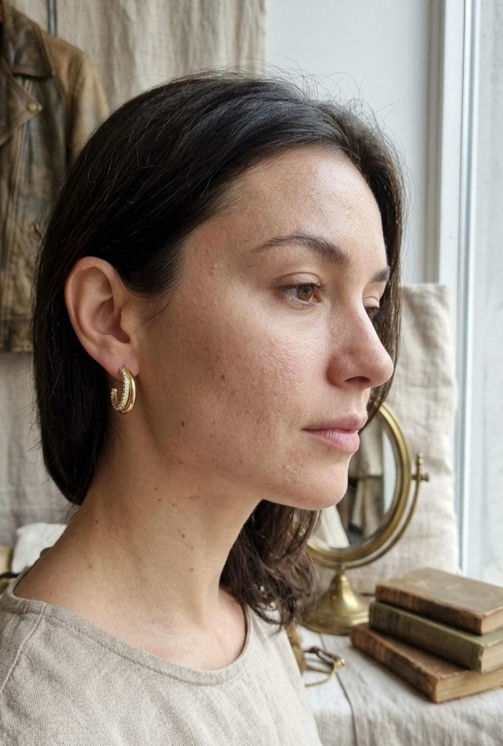 Nova Gold Hoop Earrings, 18K Gold Plated Zircon Hoop Earrings, Chunky Huggie Earrings, Minimalist Everyday Jewelry Gift