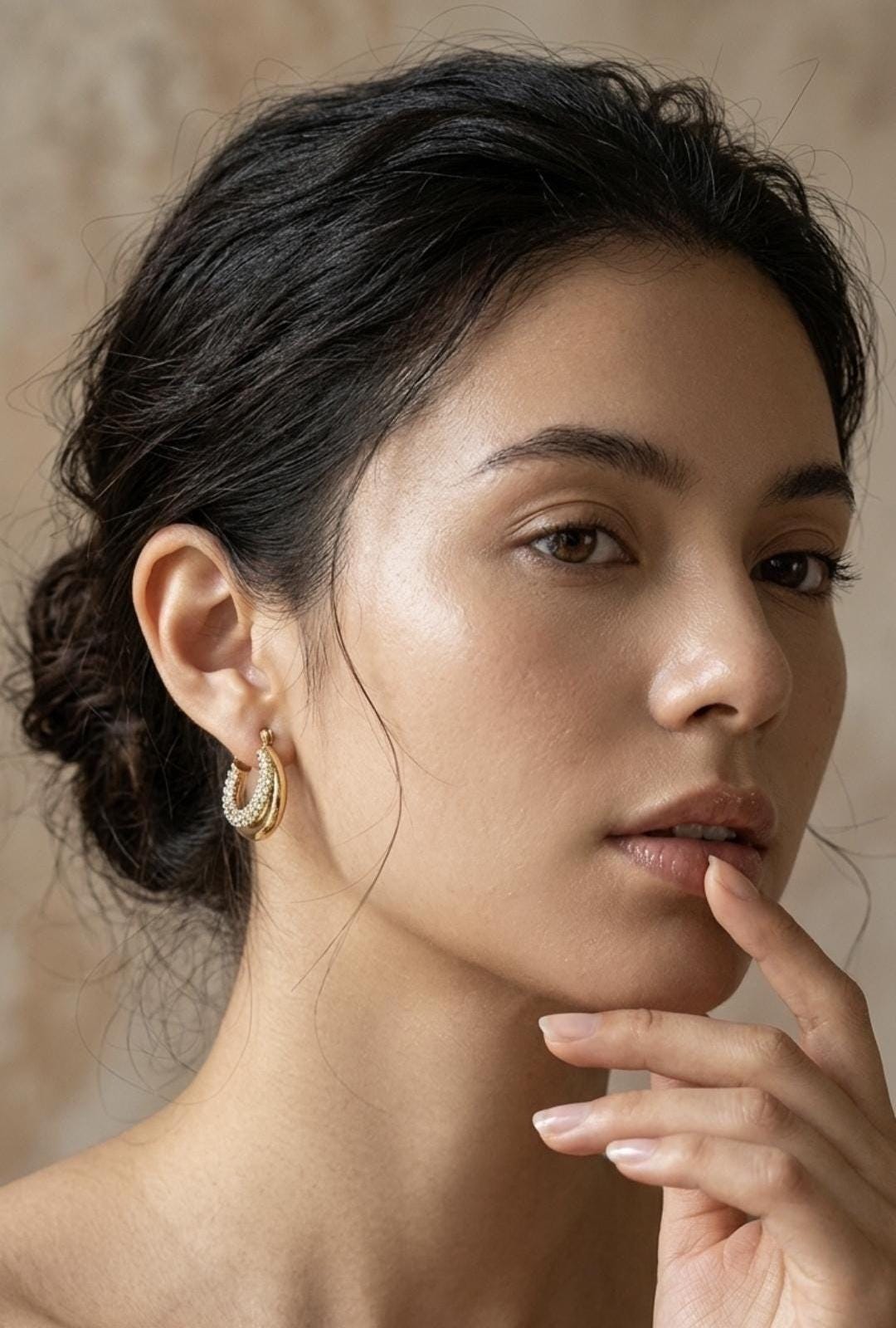 Nova Gold Hoop Earrings, 18K Gold Plated Zircon Hoop Earrings, Chunky Huggie Earrings, Minimalist Everyday Jewelry Gift