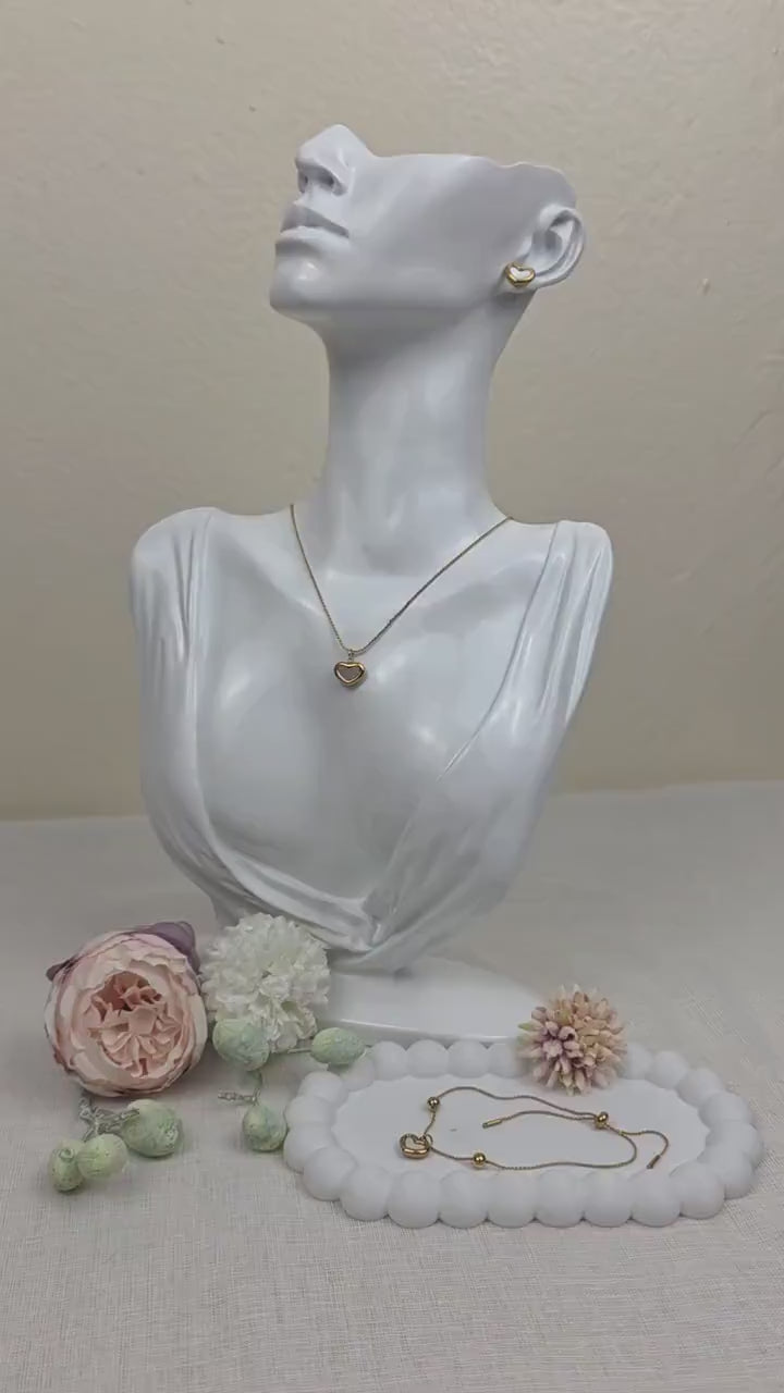 Celeste Heart Jewelry Set | Gold Plated Shell Necklace, Bracelet, Earrings.Dainty Gift for Her
