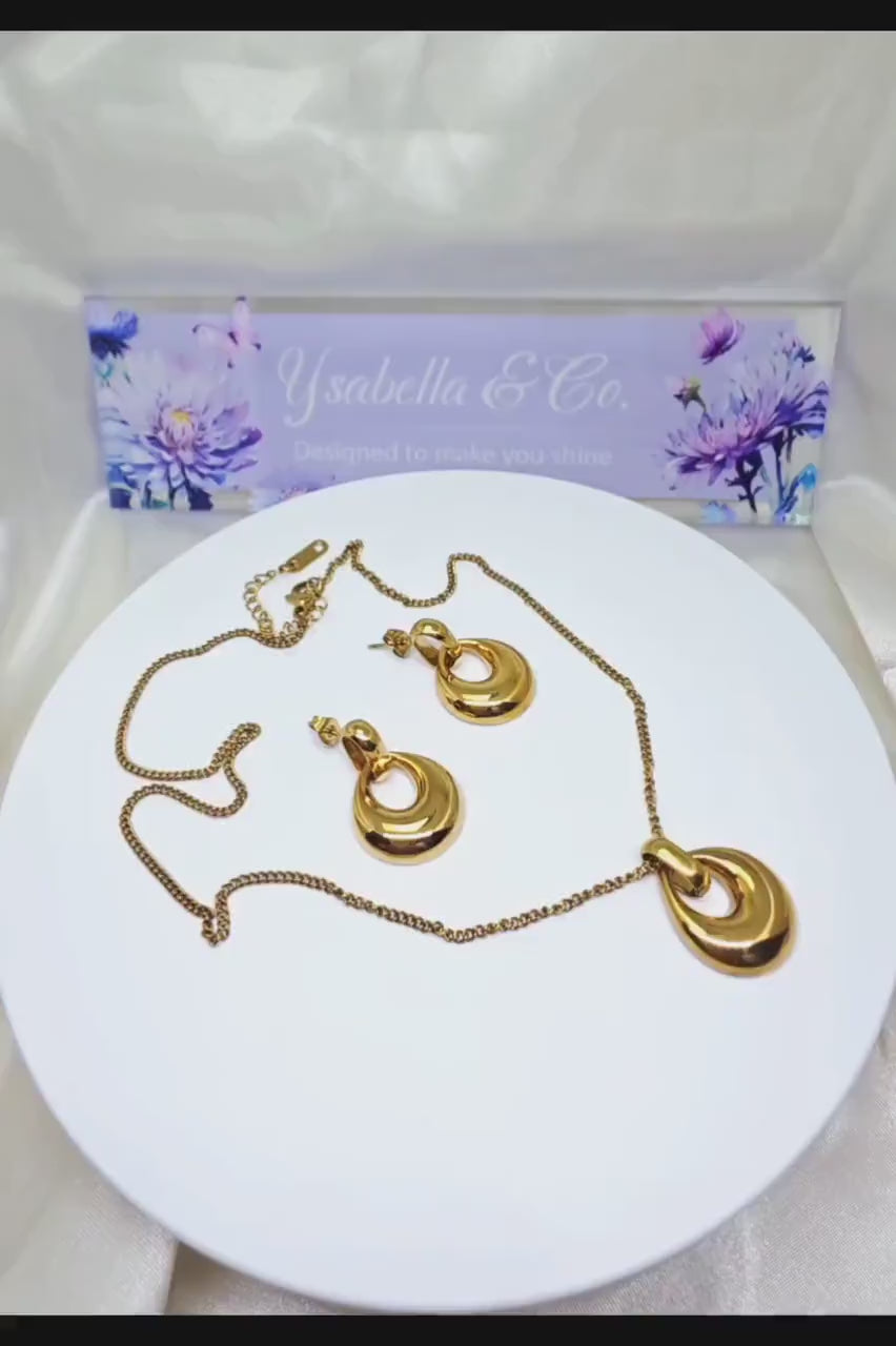18K Gold Plated Stainless Steel Necklace Earrings Set, Minimalist Tarnish Resistant Jewelry