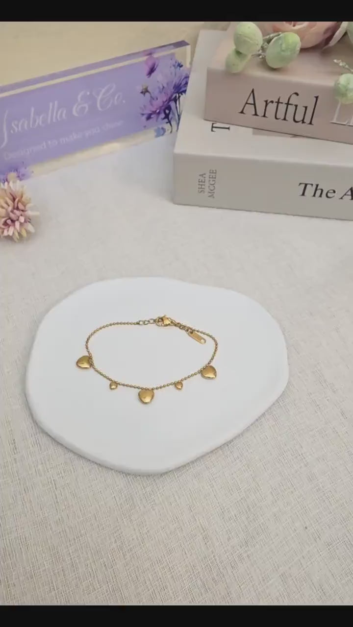 18K Gold Plated Heart Bracelet, Stainless Steel Dainty Chain, Minimalist Charm Jewelry