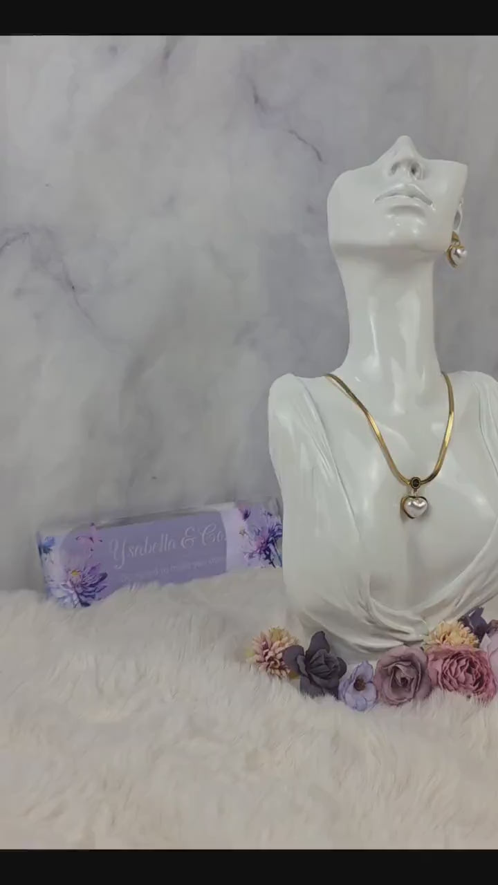 Pearl Heart Necklace Earrings Set | 18K Gold Plated Dainty Jewelry