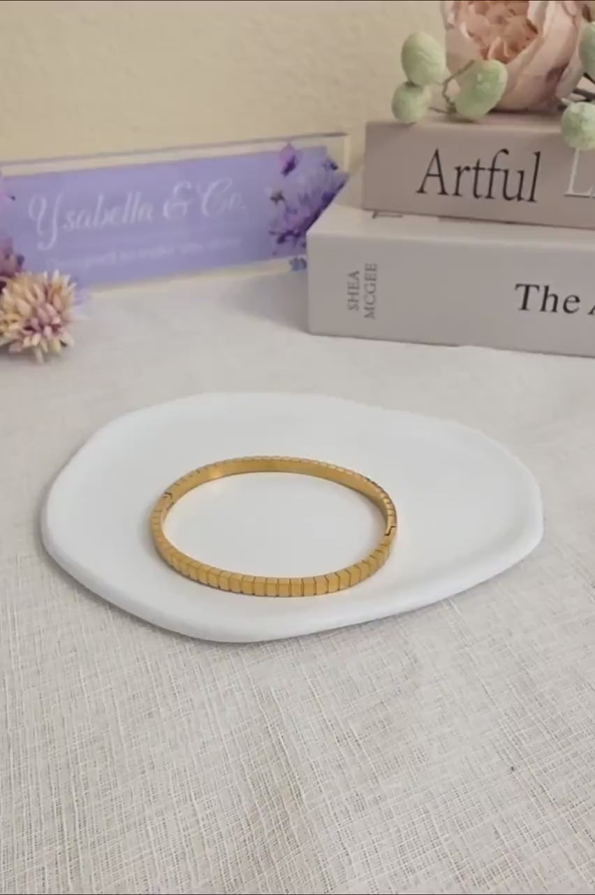 Textured Geometric Gold Bangle Bracelet | 18K Gold Plated Stainless Steel Cuff